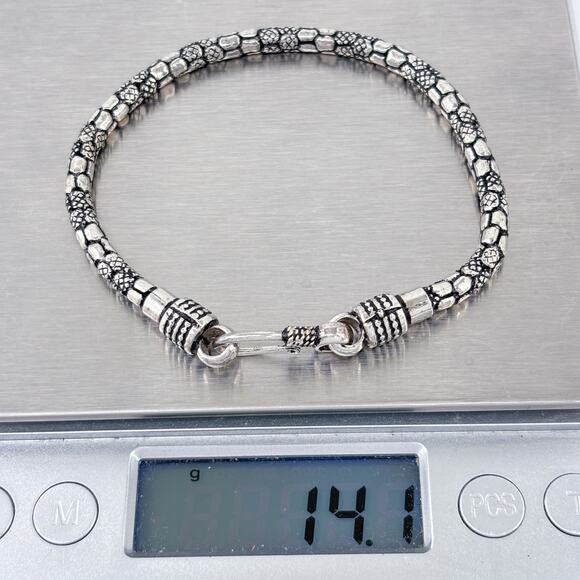 Vintage Sterling Silver 925 Textured Chain Bracelet 7.5" - Picture 6 of 6